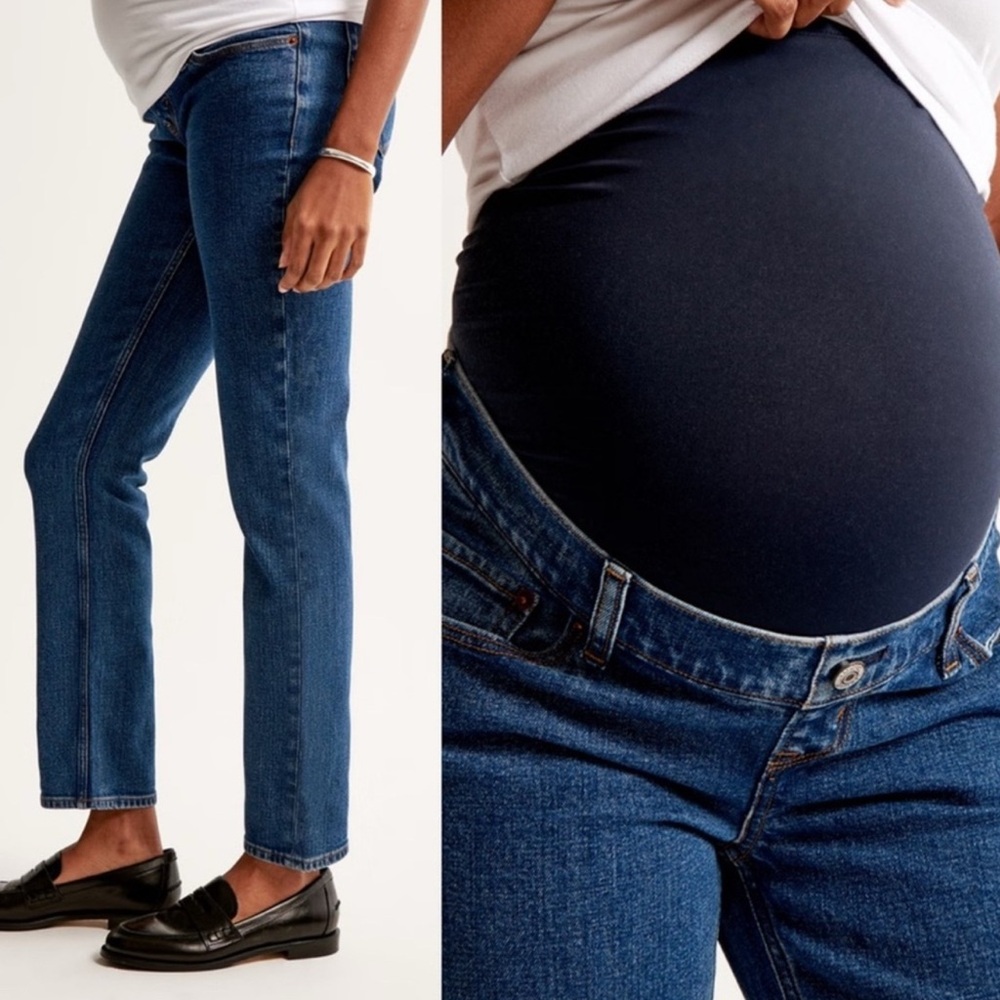 Abercrombie & Fitch Straight-Leg Maternity Jeans in Dark Blue Denim